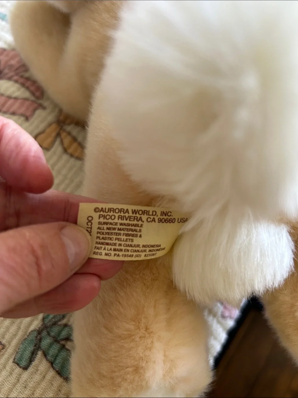 Miyani by Aurora Beige Plush Bunny with soft cotton tail.